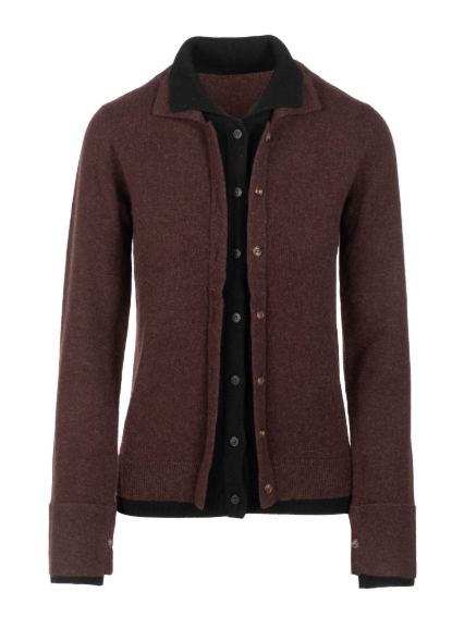 NAADAM-Cashmino Layered Collared Cardigan Heathered Cocoa