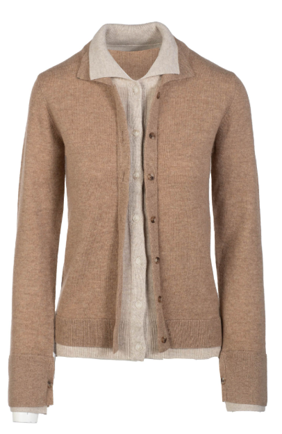 NAADAM-Cashmino Layered Collared Cardigan Mocha