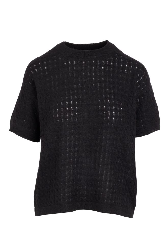 NAADAM- Cashmere Cable Pointelle T-Shirt Black
