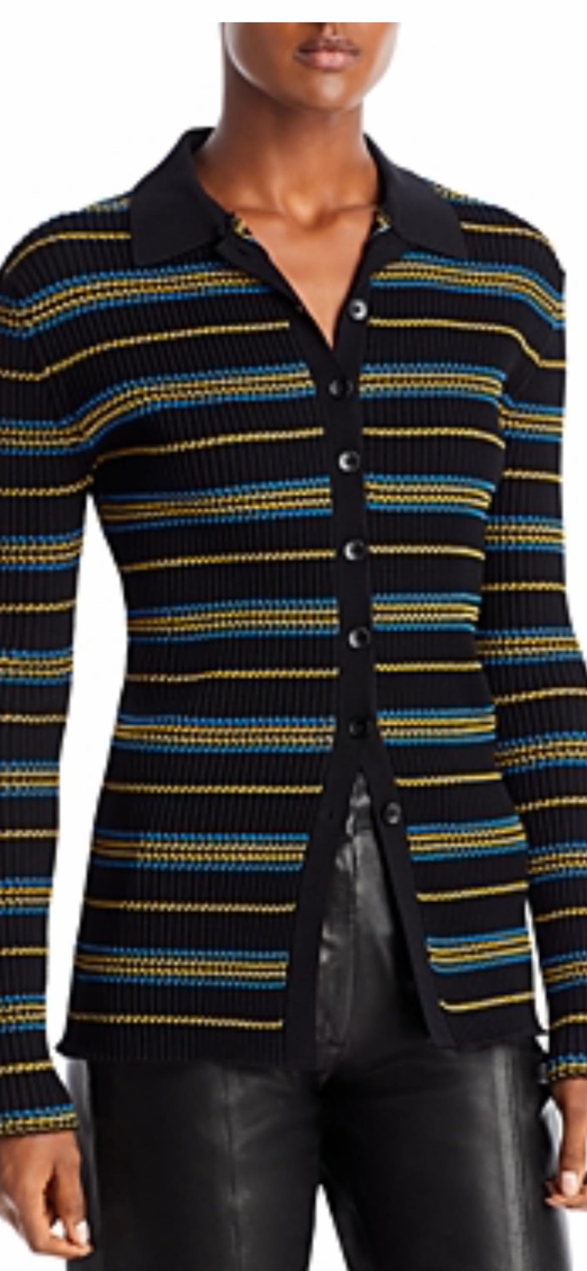 DEREK LAM-Zoli Long Sleeve Polo Shirt Black Multi
