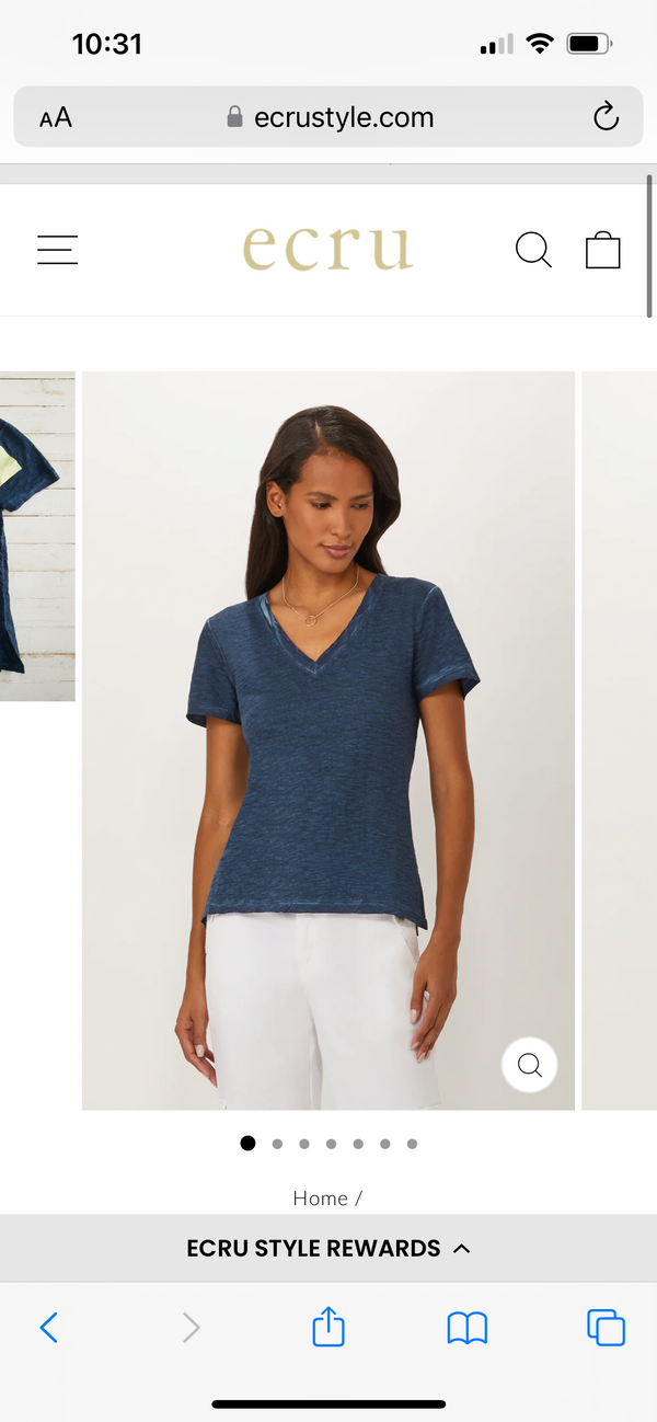 ECRU-V-Neck T with Woven Trim Navy