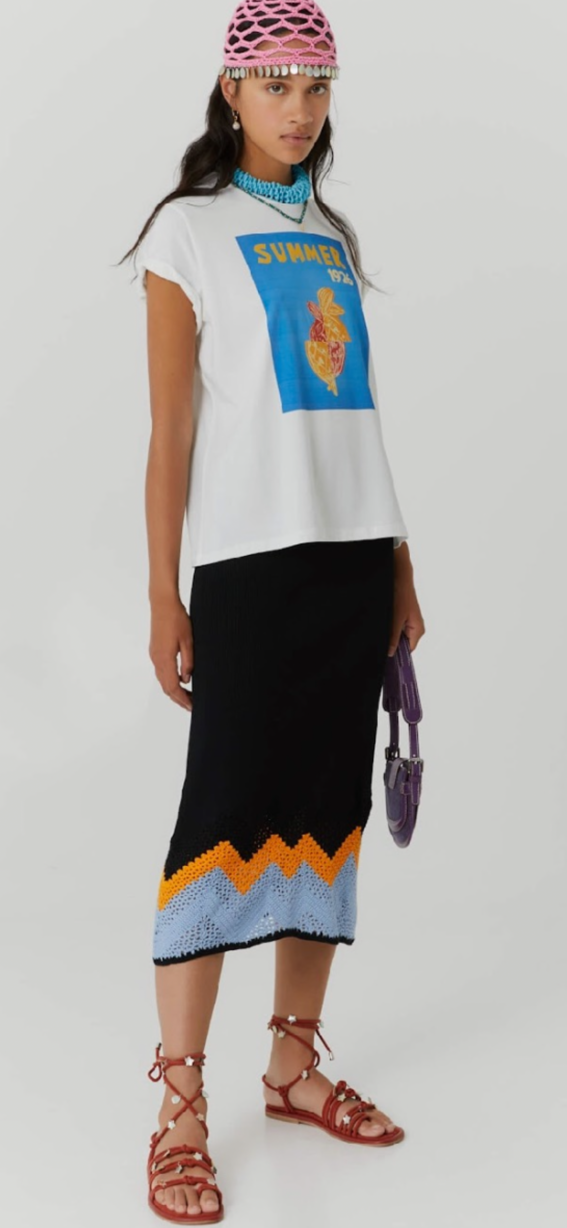 BEATRICE-Skirt with Multicolor Crochet Insert Black