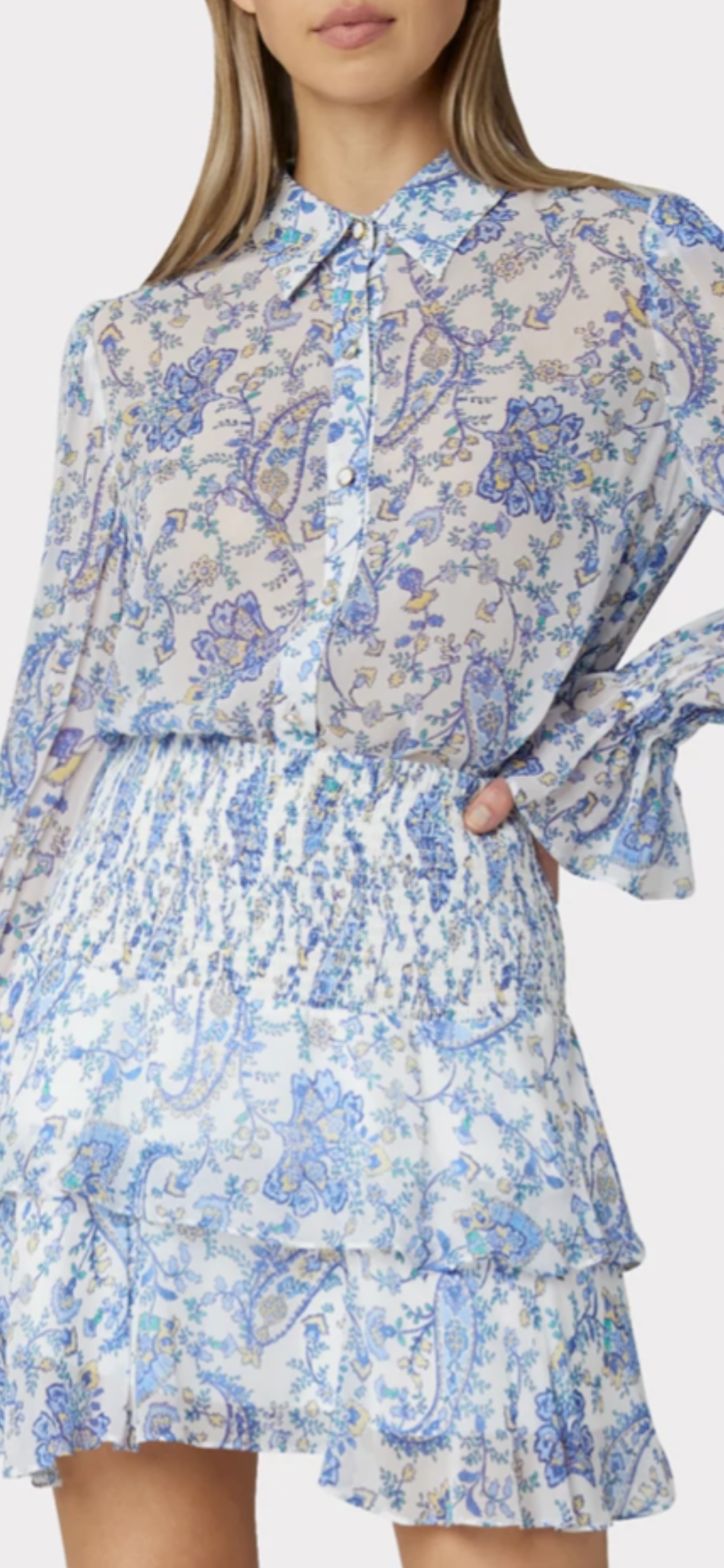 MILLY-Lacey Sketched Paisley Blouse White Multi